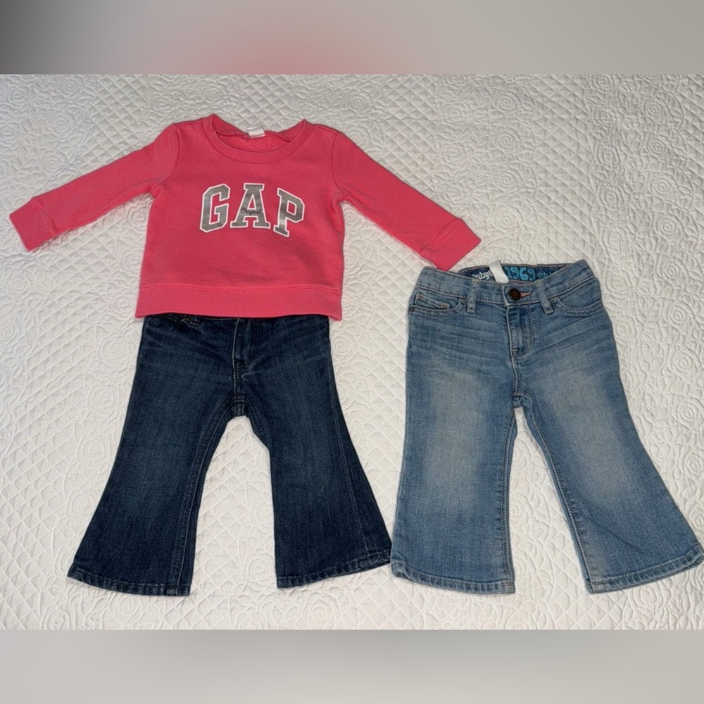 GAP baby girl Pink Crewneck Sweatshirt Jeans 12-18 months spring fall bundle